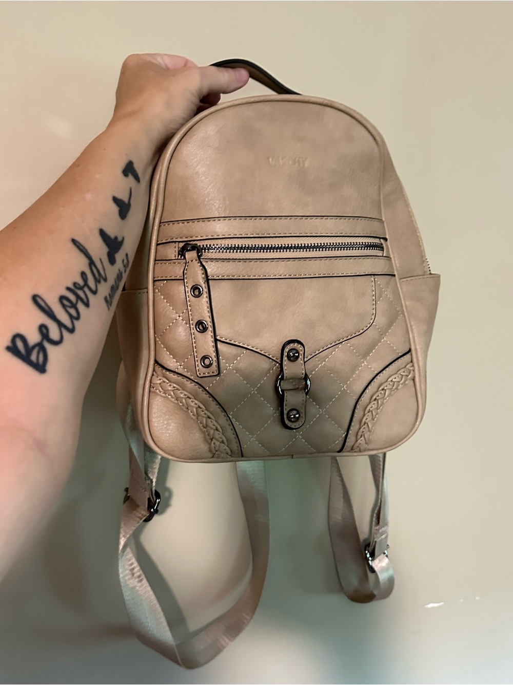 Neutral Beige Quilted Mini Backpack – Women's Everyday Backpack